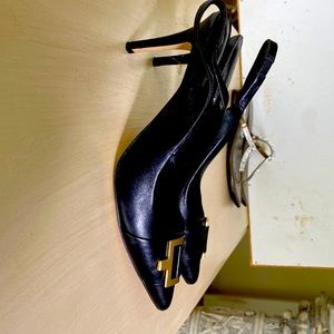 Calvin Klein Black Leather Slingback pumps with gold accent